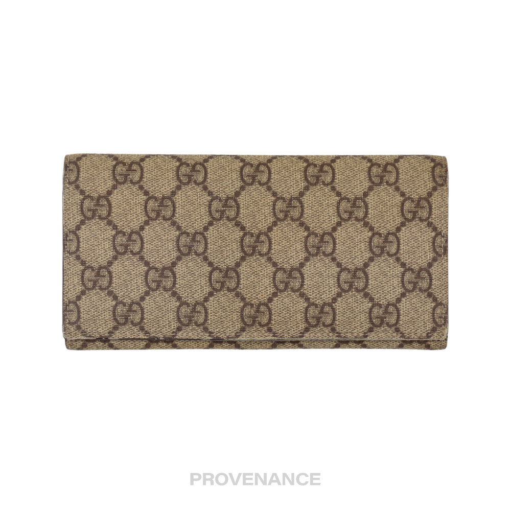 🔴 Gucci Long Snap Wallet - GG Supreme Brown